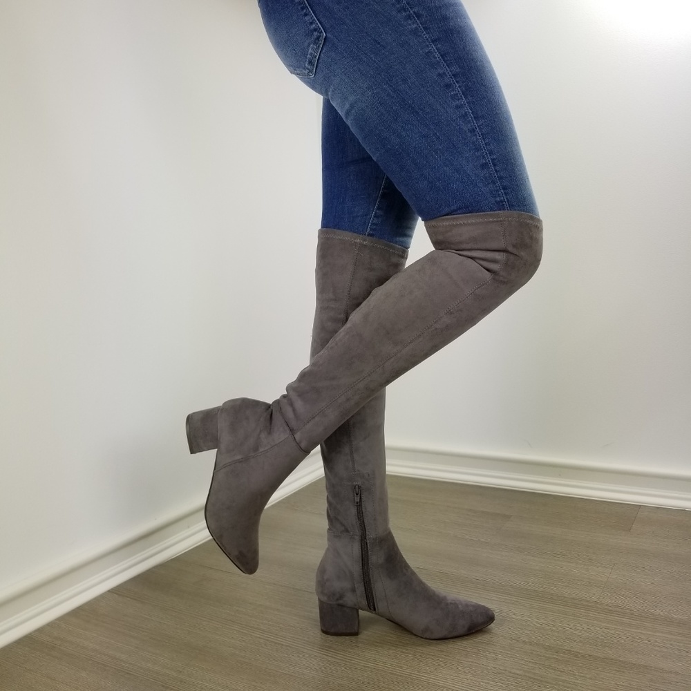 Pointy toe over the knee gray boots Faux Suede - Picture 6 of 8